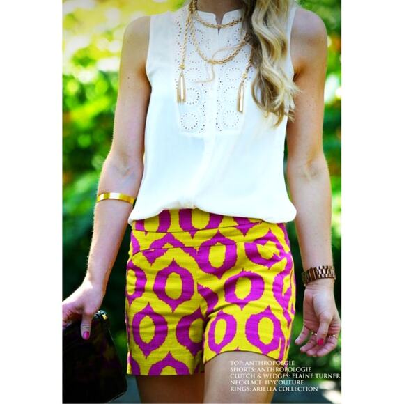 Anthropologie 'Cartonnier' Tailored Remy Shorts Hot Pink Yellow Green sz 4 - Picture 1 of 16